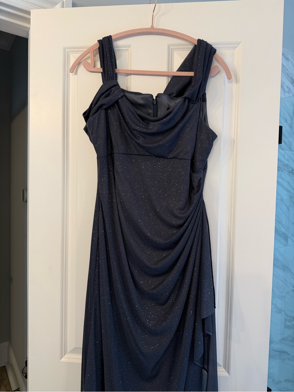 Alex Evenings Midnight Navy Sparkle Draped Evening Gown